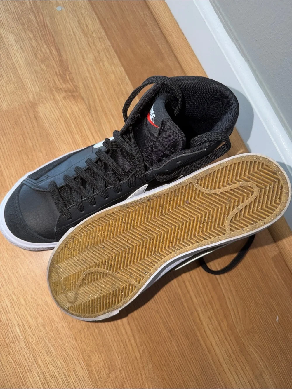 Nike Youth Black & White High-Top Sneakers with White Swoosh